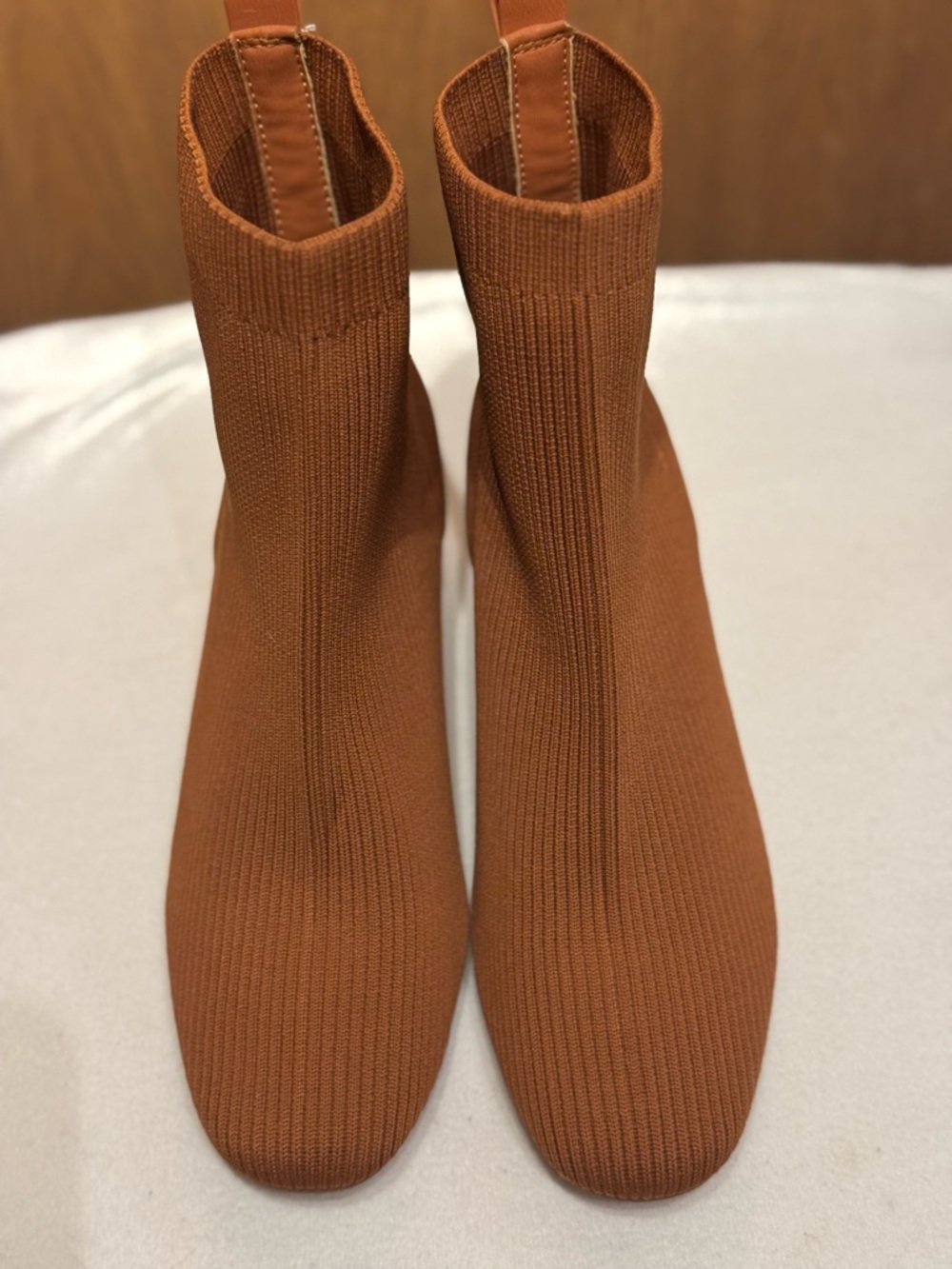 Joie Neely Knit Ankle Boots Rust Ribbed Sock Women Booties Chunky Heel 8.5 - Picture 5 of 15